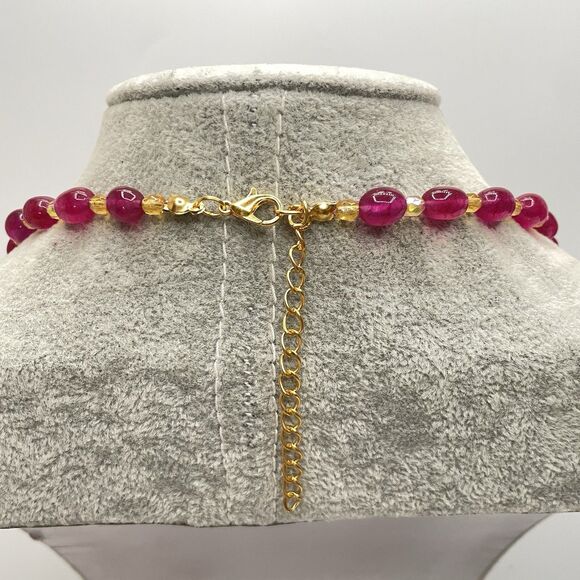 Artisan Handmade Red Gemstone Czech Glass Beaded Necklace Statement Elegant Boho - Picture 5 of 7